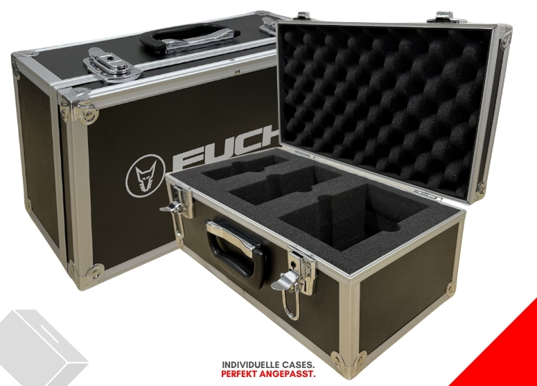 Maßgefertigter Gerätekoffer von My Cases mit individueller Schaumstoffeinlage und passgenauen Aussparungen für den sicheren Transport empfindlicher Geräte und technischer Komponenten.